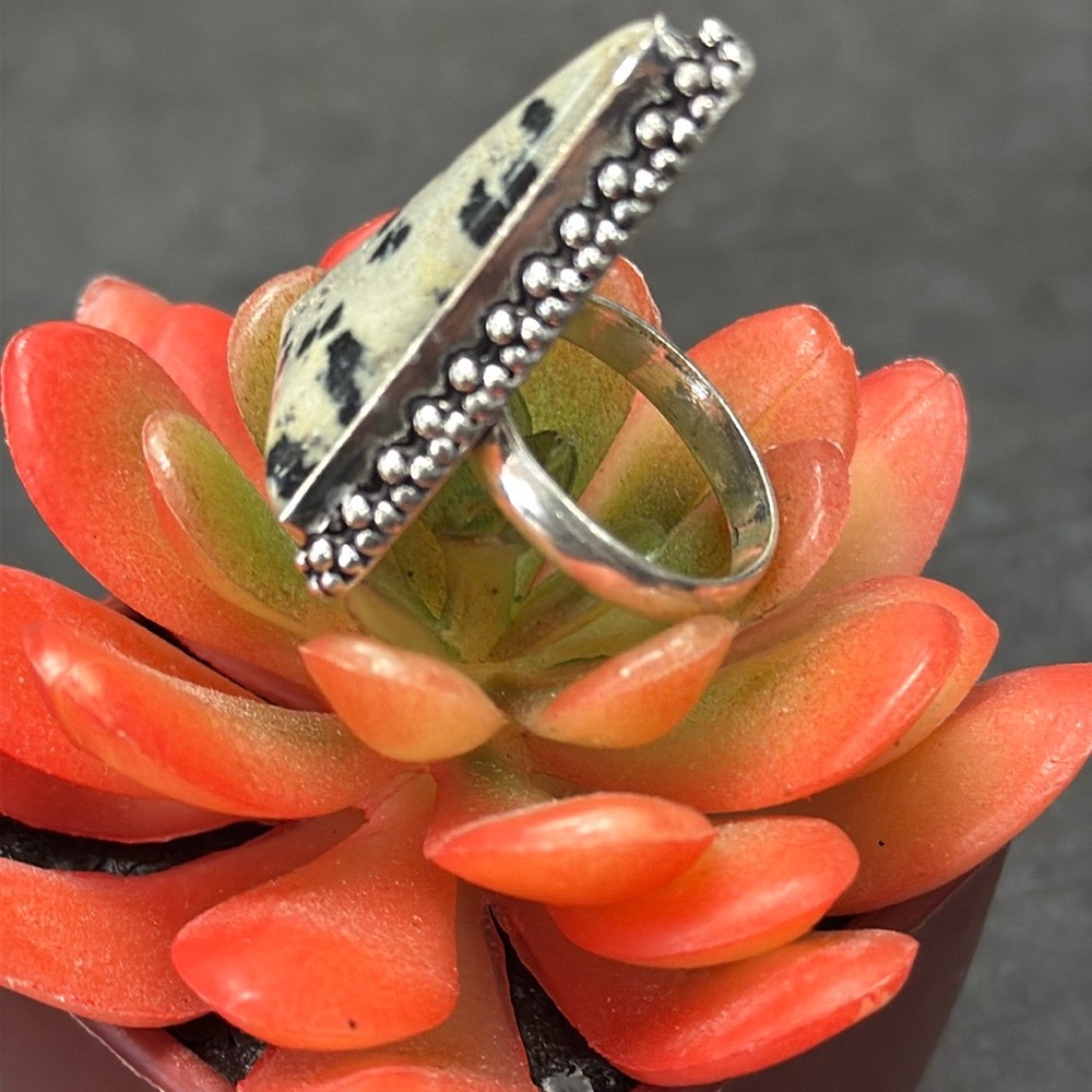 Dalmatian Jasper Silver Ring - image 4